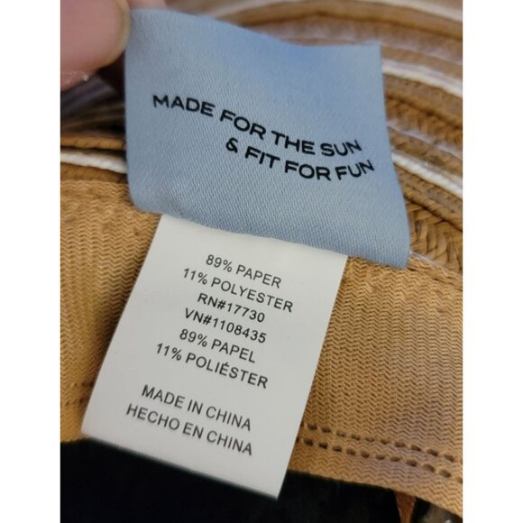 Shade & Shore Wide Brim Straw Sun Hat Tan & White Striped Packable Beach Hat - Picture 5 of 6